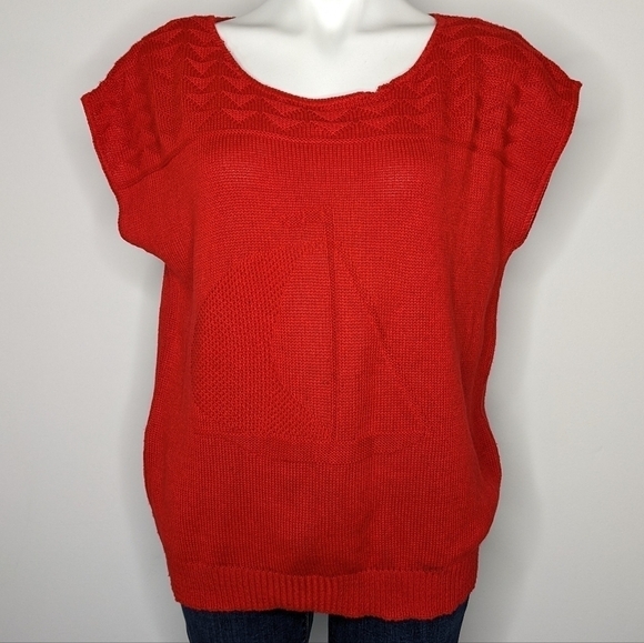 ✨3/$15 Vintage Sweaters USA red sailboat short sleeve sweater L - Picture 1 of 10